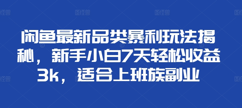 闲鱼最新品类暴利玩法揭秘，新手小白7天轻松赚3000+，适合上班族副业AI写作变现实战课|独家社群运营赚钱项目|下班后轻松增加第二收入戴笠的金库