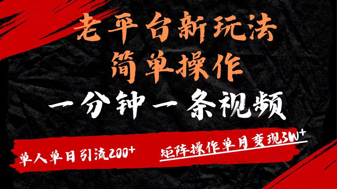 老平台，新玩法，简单操作，一分钟一条视频，单人单人引流200+矩阵操作，单月变现3WAI写作变现实战课|独家社群运营赚钱项目|下班后轻松增加第二收入戴笠的金库