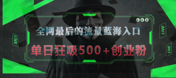 全网最后的流量蓝海入口，半小时引流50+创业粉，单日狂吸500+创业粉AI写作变现实战课|独家社群运营赚钱项目|下班后轻松增加第二收入戴笠的金库