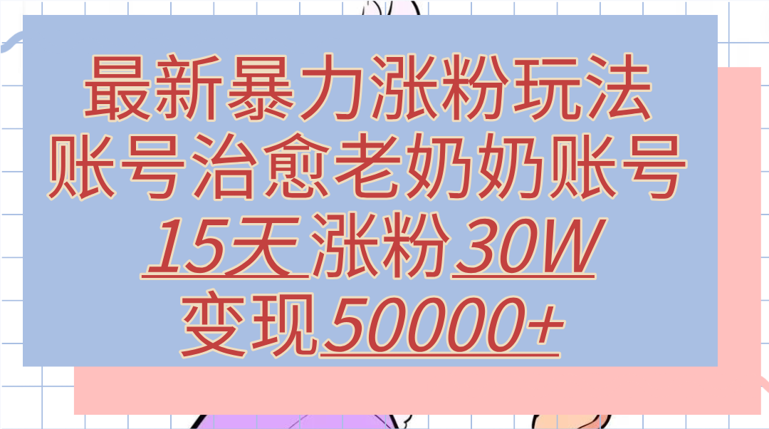 最新暴力涨粉玩法，治愈老奶奶账号，15天涨粉30W，变现50000+【揭秘】AI写作变现实战课|独家社群运营赚钱项目|下班后轻松增加第二收入戴笠的金库