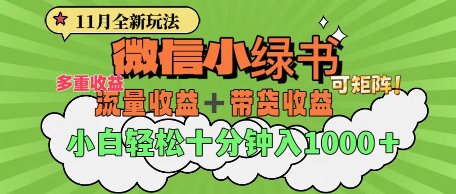 11月小绿书全新玩法，公众号流量主+小绿书带货双重变现，小白十分钟无脑日入1000+AI写作变现实战课|独家社群运营赚钱项目|下班后轻松增加第二收入戴笠的金库