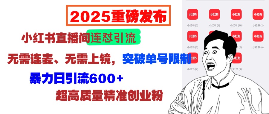 2025重磅发布：小红书直播间连怼引流，无需连麦、无需上镜，突破单号限制，暴力日引流600+超高质量精准创业粉AI写作变现实战课|独家社群运营赚钱项目|下班后轻松增加第二收入戴笠的金库
