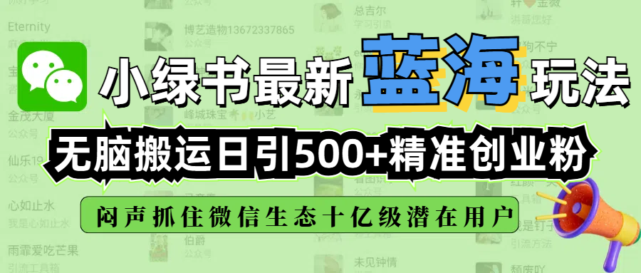 小绿书最新蓝海玩法，无脑搬运日引500+精准创业粉，闷声抓住微信生态十亿级潜在用户AI写作变现实战课|独家社群运营赚钱项目|下班后轻松增加第二收入戴笠的金库