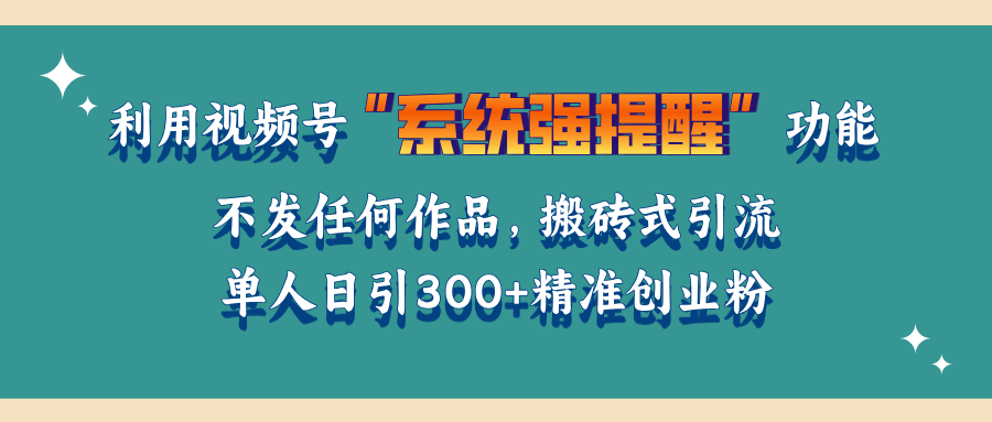 利用视频号“系统强提醒”功能，引流精准创业粉，无需发布任何作品，单人日引流300+精准创业粉AI写作变现实战课|独家社群运营赚钱项目|下班后轻松增加第二收入戴笠的金库