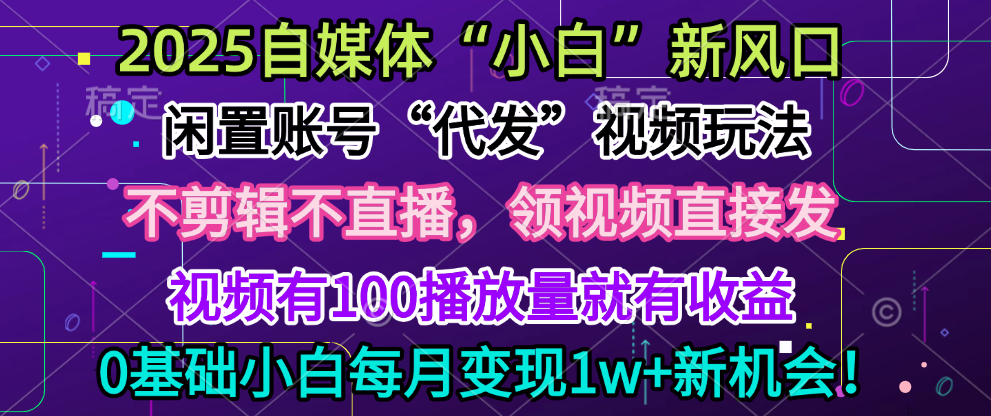 2025每月躺赚5w+新机会，闲置视频账号一键代发玩法，0粉不实名不剪辑，领了视频直接发，0基础小白也能日入300+AI写作变现实战课|独家社群运营赚钱项目|下班后轻松增加第二收入戴笠的金库