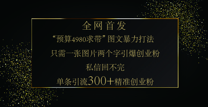 小红书，“预算 4980 带我飞” 的神奇图片引流法，堪称涨粉核武器！只需一张图，就能单条笔记凭借此方法，轻松引流 300 + 精准创业粉！AI写作变现实战课|独家社群运营赚钱项目|下班后轻松增加第二收入戴笠的金库