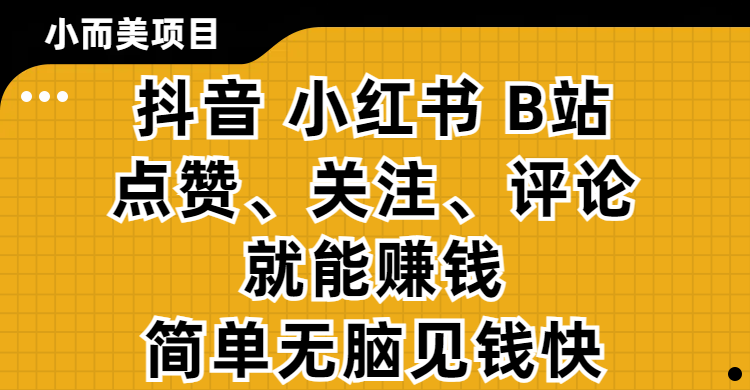 小而美的项目，抖音、小红书、B站视频点赞、关注、评论就能赚钱，简单无脑立见收益！妥妥的零撸项目AI写作变现实战课|独家社群运营赚钱项目|下班后轻松增加第二收入戴笠的金库