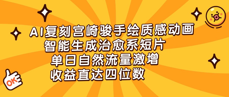 AI复刻宫崎骏手绘质感动画，智能生成治愈系短片，单日自然流量激增，收益直达四位数AI写作变现实战课|独家社群运营赚钱项目|下班后轻松增加第二收入戴笠的金库