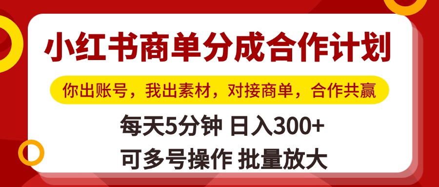 小红书商单分成合作计划，你出账号，我出素材，对接商单，合作共赢，单号日入300+，可批量放大AI写作变现实战课|独家社群运营赚钱项目|下班后轻松增加第二收入戴笠的金库