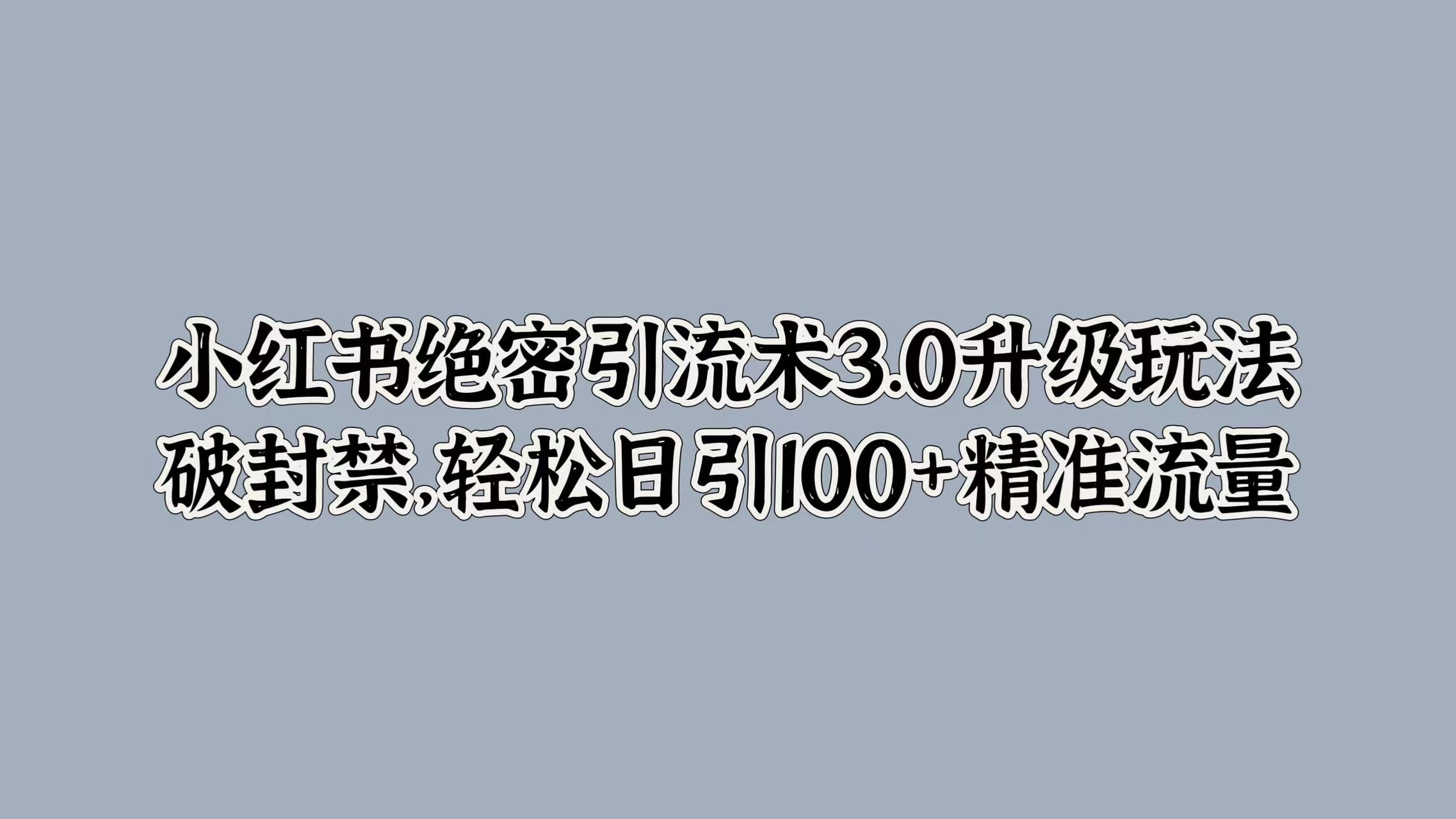小红书绝密引流术3.0升级玩法，破封禁，轻松日引100+精准流量AI写作变现实战课|独家社群运营赚钱项目|下班后轻松增加第二收入戴笠的金库