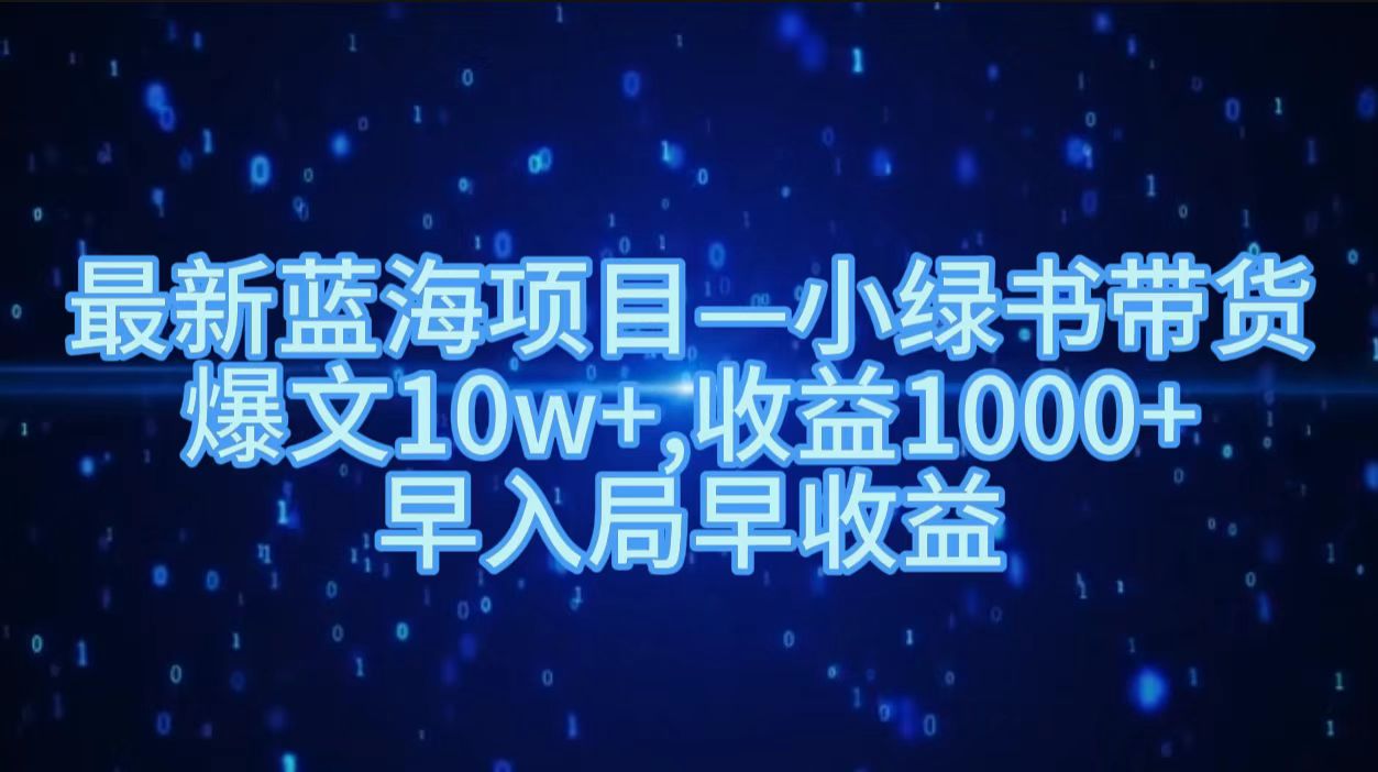 最新蓝海项目小绿书带货，爆文10w＋，收益1000＋，早入局早获益！！AI写作变现实战课|独家社群运营赚钱项目|下班后轻松增加第二收入戴笠的金库