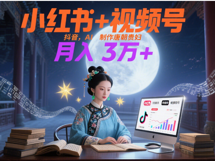 小红书+视频号+抖音，AI轻松制作唐朝贵妇IP，毒鸡汤、励志、减肥瘦身、养生赛道轻松切入，每天30分钟，轻松产出N条，月入3万+ AI写作变现实战课|独家社群运营赚钱项目|下班后轻松增加第二收入戴笠的金库