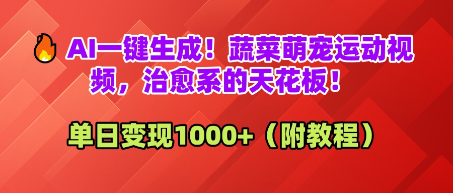 AI一键生成！蔬菜萌宠运动视频，治愈系的天花板！单日变现1000+（附教程）AI写作变现实战课|独家社群运营赚钱项目|下班后轻松增加第二收入戴笠的金库