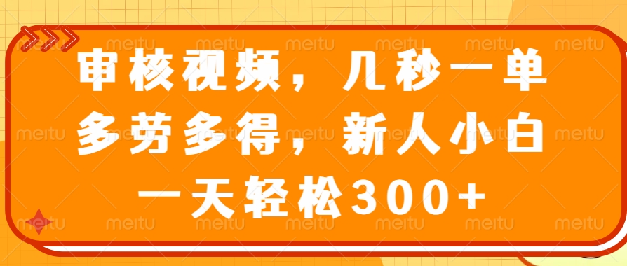 视频审核员，几秒一单，多劳多得，新人小白一天轻松300+AI写作变现实战课|独家社群运营赚钱项目|下班后轻松增加第二收入戴笠的金库